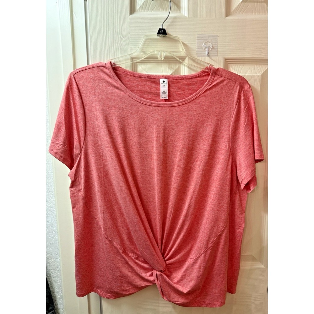 Yogolicious Women Peach Twist Front Short Sleeve Blouse Size 1X Regular Fit